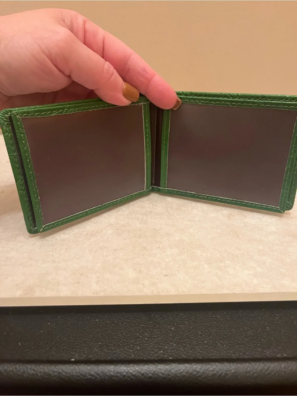 Green Embossed Leather Bifold Wallet